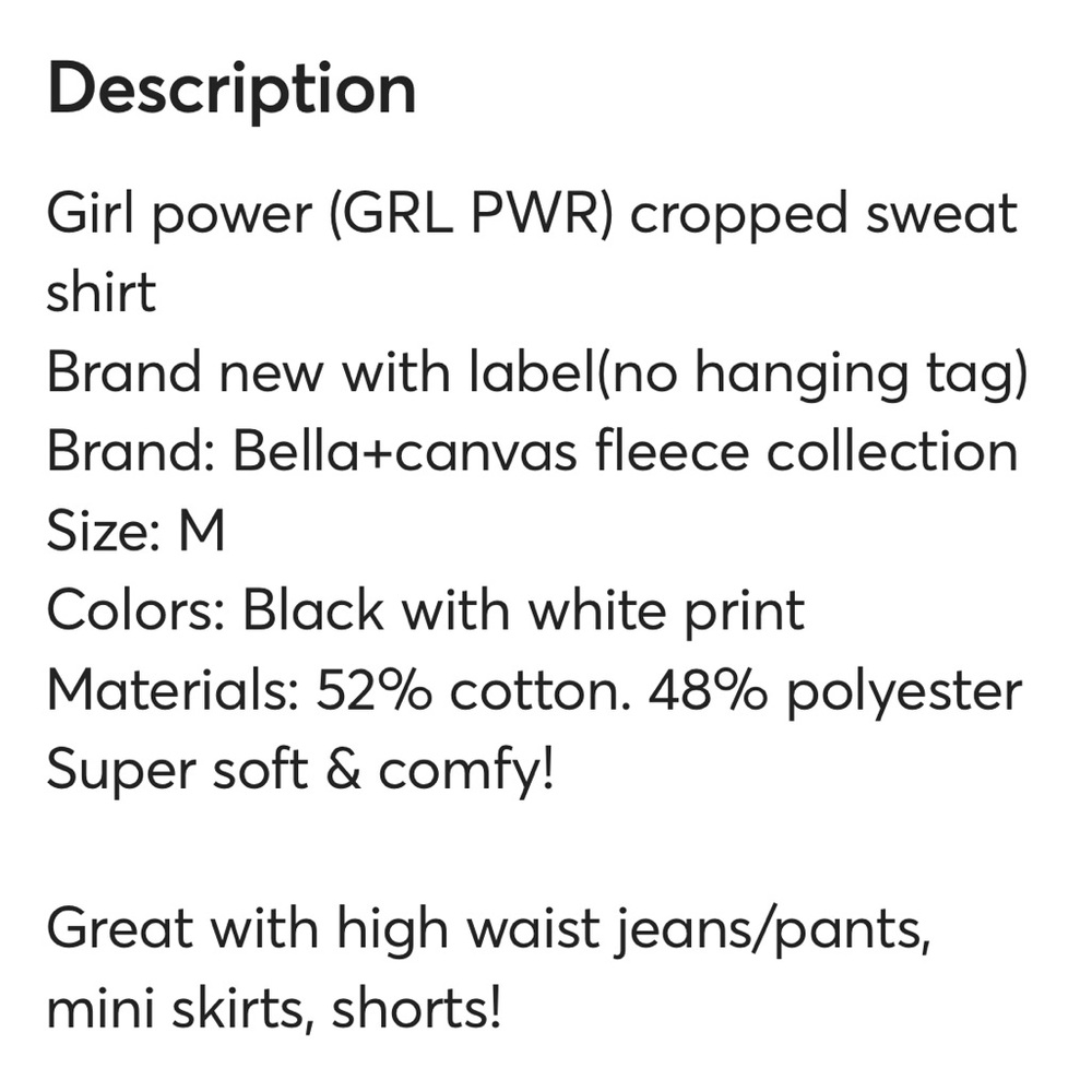 GRL PWR (Girl Power) cropped sweatshirt. Trendy/Super Cute/Size M - Picture 6 of 7